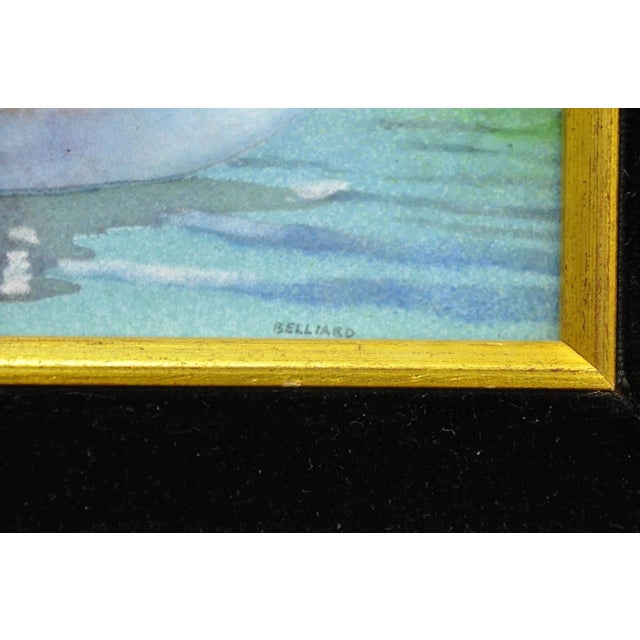 Late 20th Century Daniel Belliard Enamel on Copper Small Framed Painting Fisherman in Boat on Lake For Sale In Philadelphia - Image 6 of 10