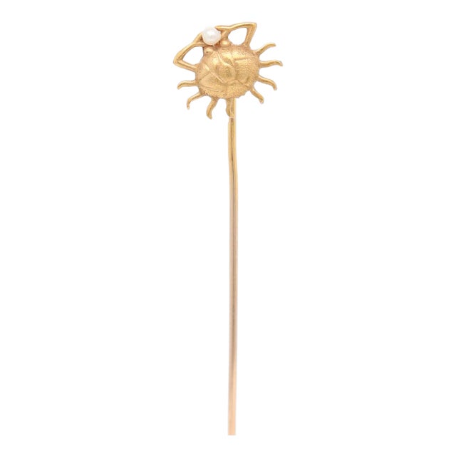Vintage 10k Gold & Pearl Figural Crab Stick Pin For Sale