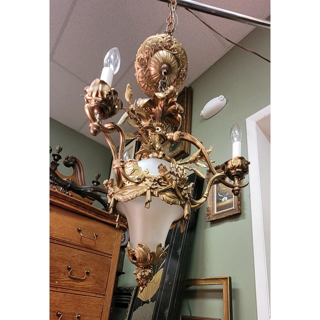 Antique French Gilt Bronze & Glass Small Chandelier For Sale In Philadelphia - Image 6 of 12