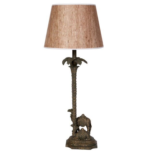 Hollywood Regency Pair of Carved and Painted Camel and Palm Tree Table Lamps For Sale - Image 3 of 3