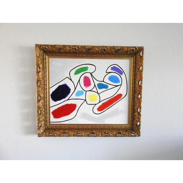 Framed acrylic cubist painting of a nude woman by K. Castello. Canvas on board. Vintage gesso frame painted gold circa...