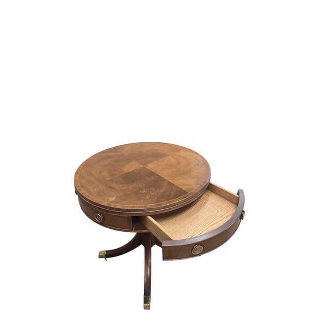 Neoclassical Vintage Baker Furniture Mahogany Drum Table For Sale - Image 3 of 9