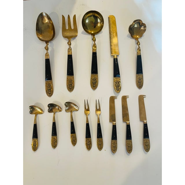 Vintage Brass Tibetan Buddha Flatware Set For Sale - Image 9 of 9