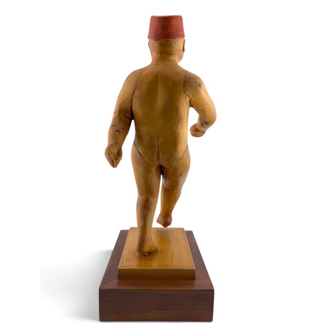 Figurative 1990s Donald Nelsen Modernist Painted Wood Walking Figure Sculpture With Fez For Sale - Image 3 of 18