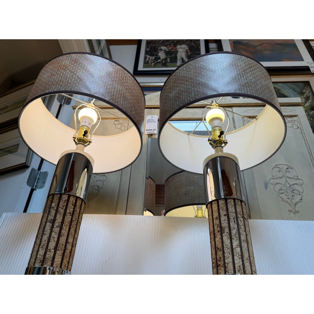 Chromed Cork Table Lamps, Pair For Sale - Image 10 of 12