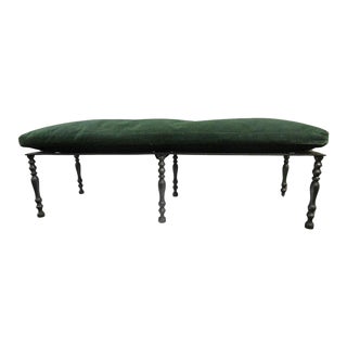 19thc Cast Iron Low French Garden or Fireplace Bench With Velvet Custom Cushion For Sale