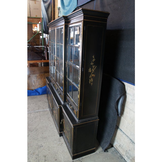 Mid 20th Century Union National Lacquered Chinoiserie Breakfront China Display Curio Cabinet 90", Attributed For Sale - Image 16 of 18