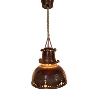 Vintage Rustic Ceiling Lamp with Ceramic Shade and Rope Mount, 1970s For Sale