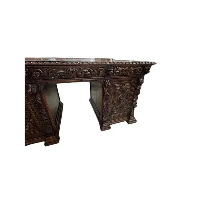 19th Century French Carved Oak Desk For Sale - Image 9 of 12