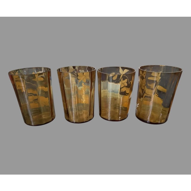 Antique Victorian Floral Enamel Decorated Art Glass Water Pitcher With 4 Glasses For Sale - Image 6 of 10