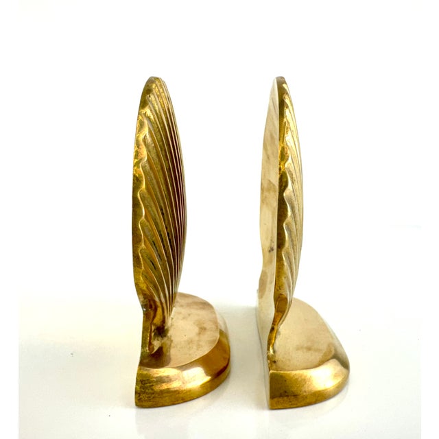 Brass Mid-Century Solid Brass Seashell Bookends- Set of 2 For Sale - Image 8 of 13