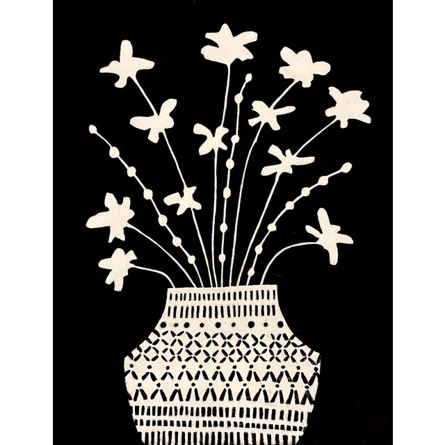 This black and white acrylic floral painting is inspired by the mid-century masters. Framed in a vintage gold wood frame,...