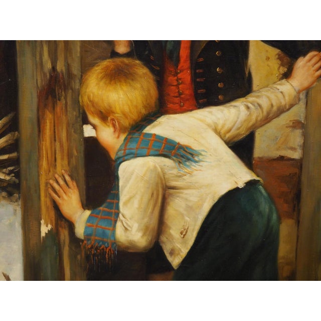 19th Century Oil on Canvas Painting, Children Playing in Winter, Alsace, France For Sale - Image 9 of 16