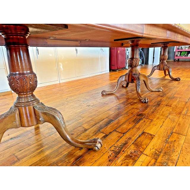 Chippendale Late 20th Century Grand Chippendale-Style Mahogany Triple-Pedestal Dining Table, 12 Ft. For Sale - Image 3 of 5