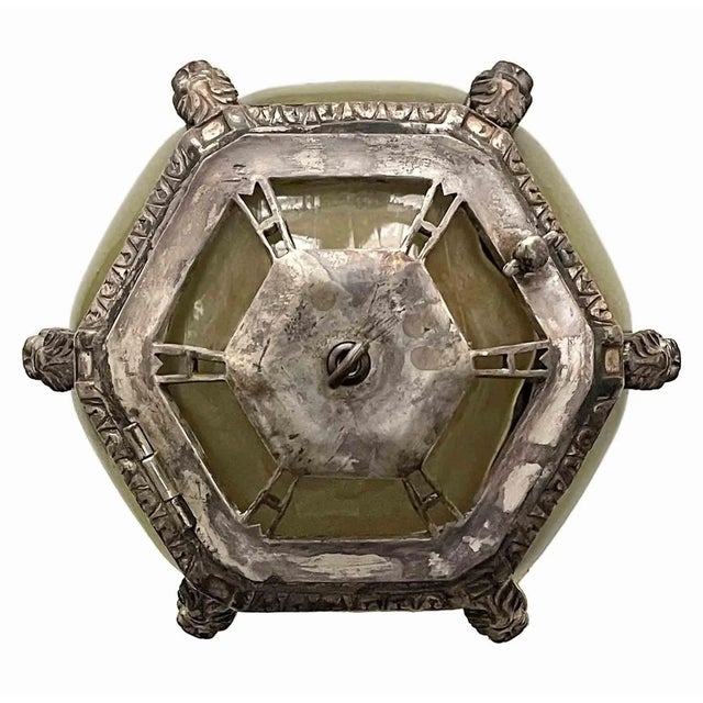 Antique Bronze Ceiling Light With Art Glass For Sale In New York - Image 6 of 7