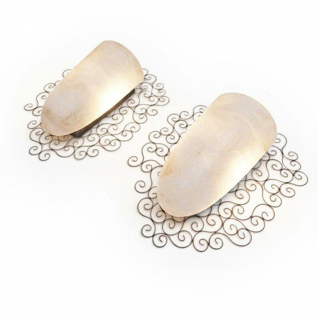 Frosted Amber Glass and Wrought Iron Wall Sconces with Metal Frames, Set of 2 For Sale - Image 6 of 18