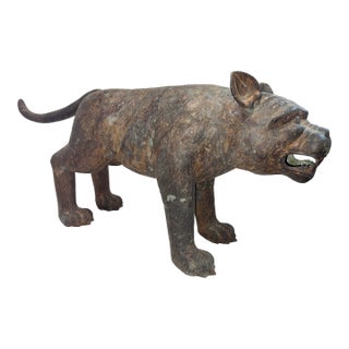 Early 20th Century Large Vintage Bronze Mythical Feline Heavy For Sale