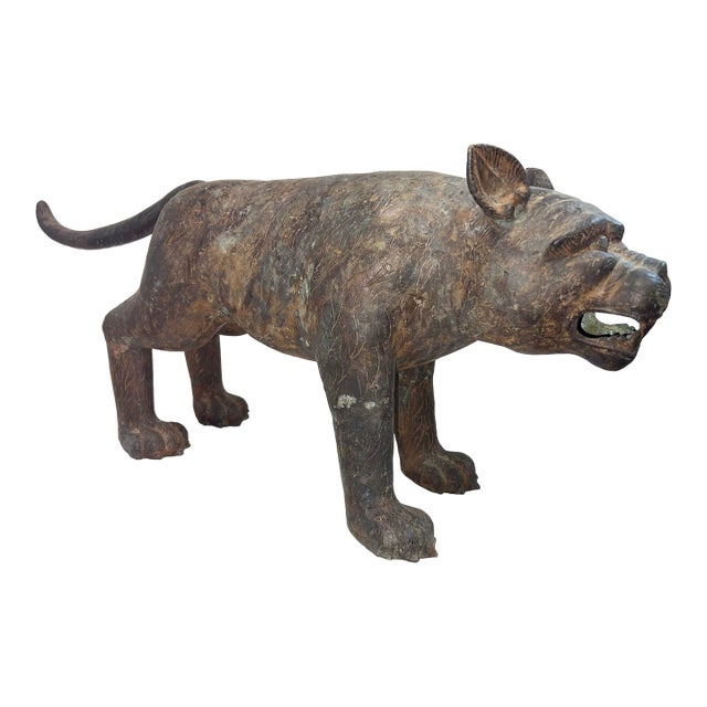 Early 20th Century Large Vintage Bronze Mythical Feline Heavy For Sale