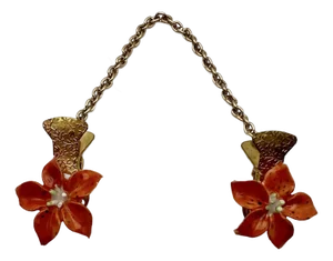 1950s England Enamel Flowers on Chain Scarf Clip / Sweater Guard