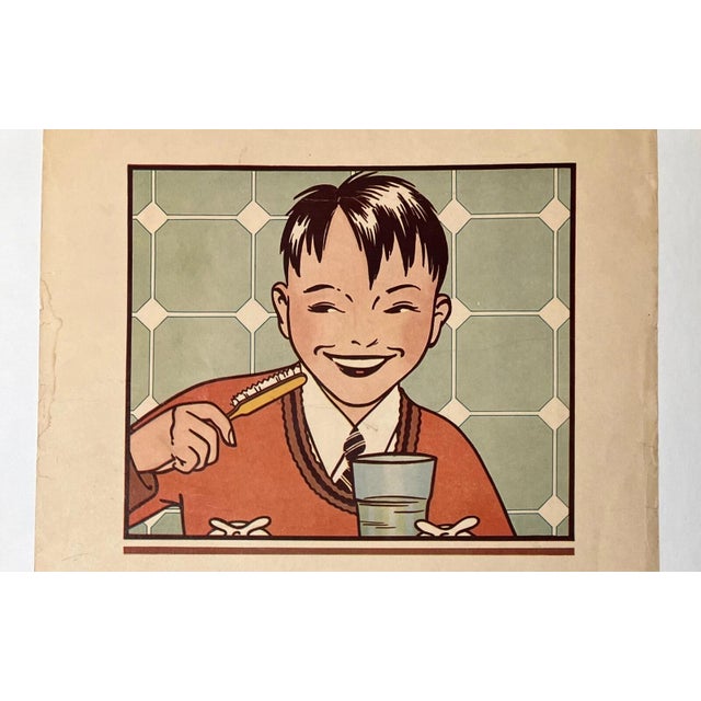 Original Vintage 1930s Character Culture Poster - Teeth Brushing - in 16x20 Mat For Sale - Image 4 of 4