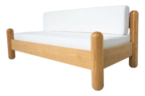 Mid-Century Modern Italian Sofa in Wood and White Boucle Fabric, 1970s