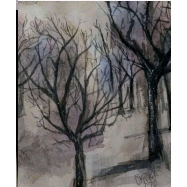 1970 Manfred H. Kuhnert Mid-Century Modern Watercolor Landscape For Sale - Image 4 of 8
