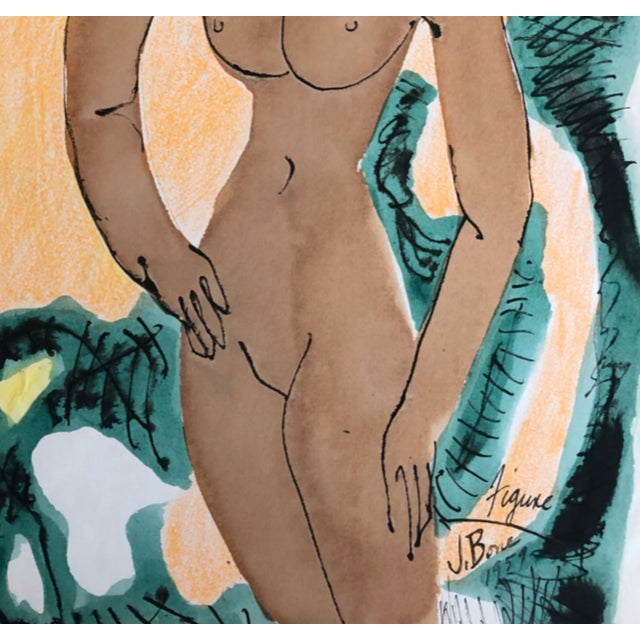 Mid-Century Modern 1959 James Bone Modern Female Nude Watercolor For Sale - Image 3 of 4