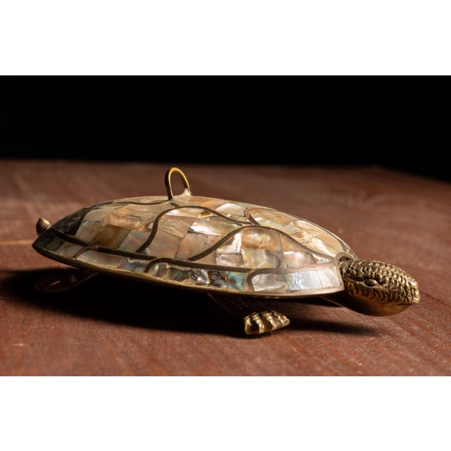 Los Castillo Vintage 1980s Brass Mosaic Turtle Serving Tray For Sale - Image 4 of 6