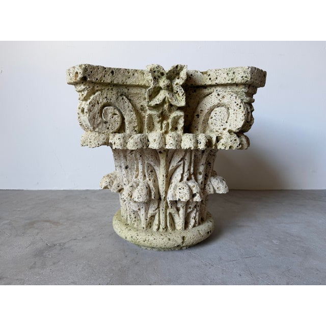 1970s Vintage Carved Stone Corinthian Capital Architectural Coffee Table Base For Sale - Image 10 of 12