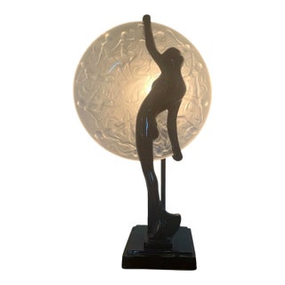 1980s Art Deco Frankart Nude Nymph With Consolidated Glass Moon Lamp by Sarsaparilla For Sale