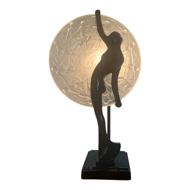 1980s Art Deco Frankart Nude Nymph With Consolidated Glass Moon Lamp by Sarsaparilla For Sale