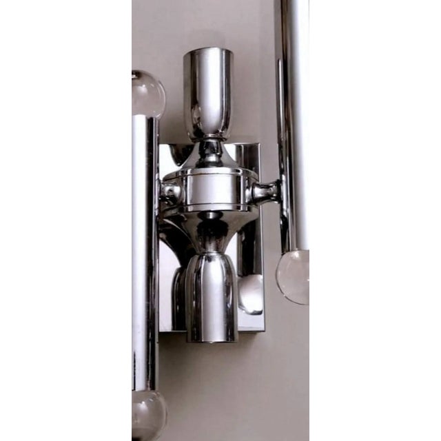 Metal Space Age Sciolari Gaetano Style Italian Wall Sconces in Chrome-Plated Brass - a Pair For Sale - Image 7 of 13