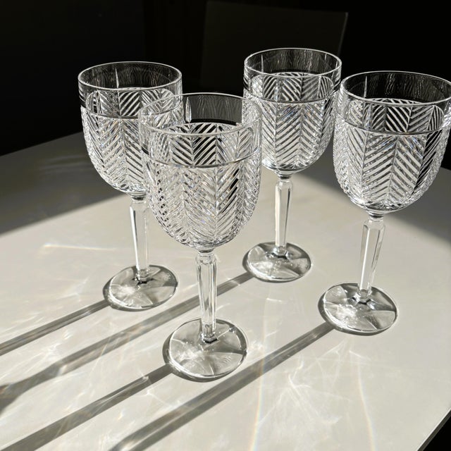 Ralph Lauren 1990s Ralph Lauren Herringbone Crystal Water or Wine Glasses - Set of 4 For Sale - Image 4 of 9