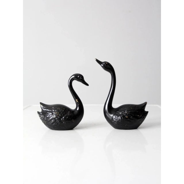Vintage Painted Brass Black Swans Pair For Sale - Image 9 of 10
