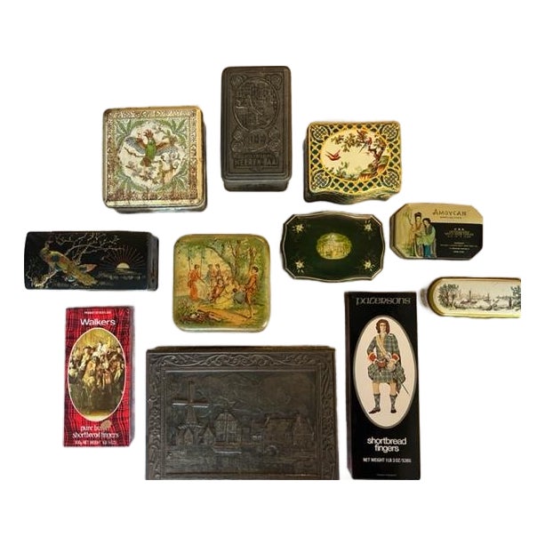 Antique Vintage Lot (11) Biscuit Shortbread Coffee Ginger Tins English/Dutch For Sale