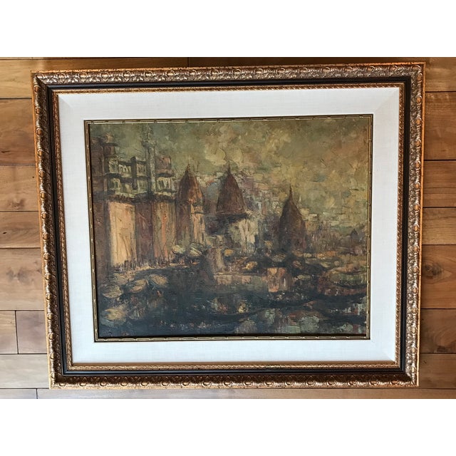 Prema Pathare Oil Painting on Canvas “Banaras Ghat”, 1971 For Sale - Image 10 of 10