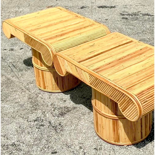 Late 20th Century Vintage Boho Pencil Reed Column Side Tables - A Pair For Sale - Image 5 of 8