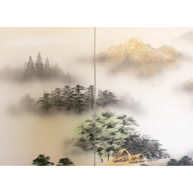 Large Showa Era Japanese Byobu Screen "Mountain Landscape With River" For Sale - Image 13 of 18