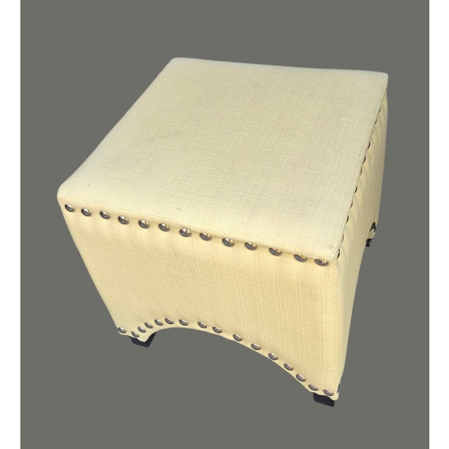 Yellow Vintage Yellow Fabric Upholstered Ottoman Stool For Sale - Image 8 of 9