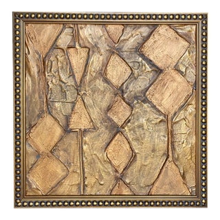 Textured Gold Abstract Painting | Sculptural Wall Art | Luxury Framed Acrylic Clay Artwork | Neutral Modern Decor | Original Art 13x13 For Sale