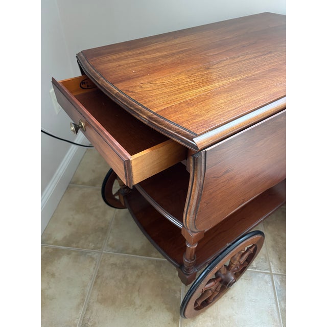 1960s Pennsylvania House Cherry Wood Drop Leaf Tea Cart For Sale In Portland, ME - Image 6 of 8