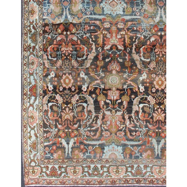 Antique Persian Hamedan Rug With All-Over Geometric Design in Blue, Brown Field For Sale - Image 4 of 13