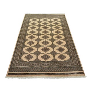 Bokhara Jaldar Rug 5’7” X 7’8” Beige Wool Tribal Hand-Knotted Oriental Carpet For Sale