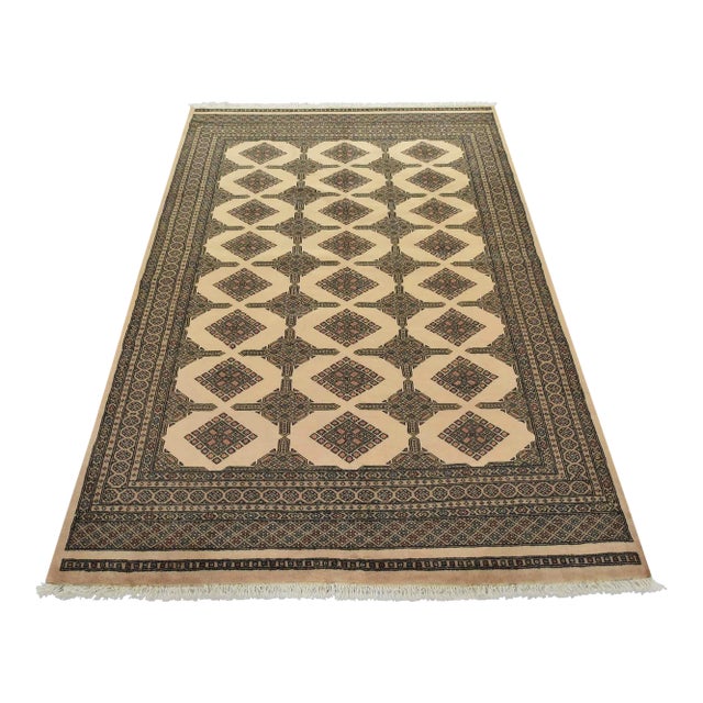 Bokhara Jaldar Rug 5’7” X 7’8” Beige Wool Tribal Hand-Knotted Oriental Carpet For Sale