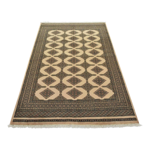 Bokhara Jaldar Rug 5’7” X 7’8” Beige Wool Tribal Hand-Knotted Oriental Carpet