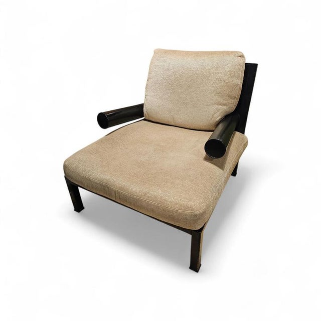 Armchair 'Baisity' by Antonio Citterio for B&B Italia with cushions linen / Frame covered in black leather. Large armchair...