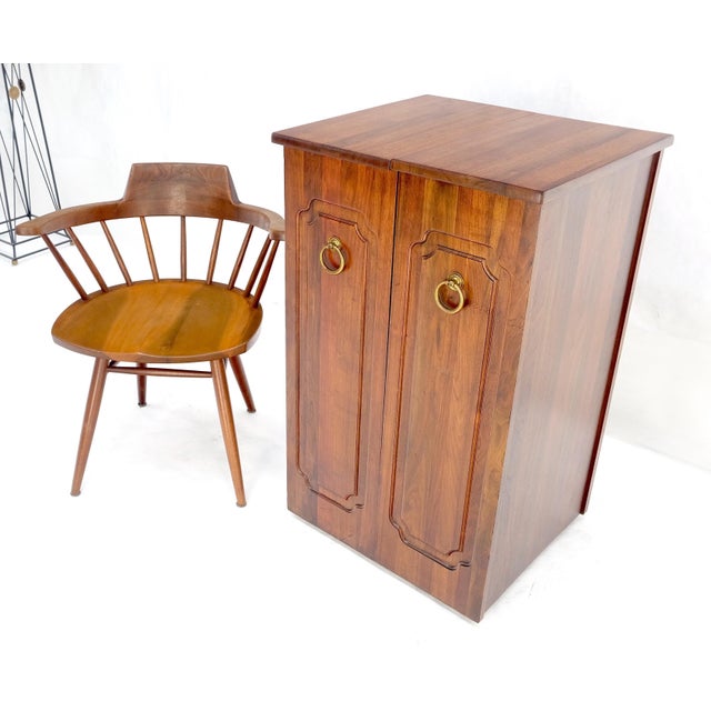 Brown Solid Cherry & Brass Wooton Style Folding Box Shape Bar Liquor Cabinet Wheels For Sale - Image 8 of 11
