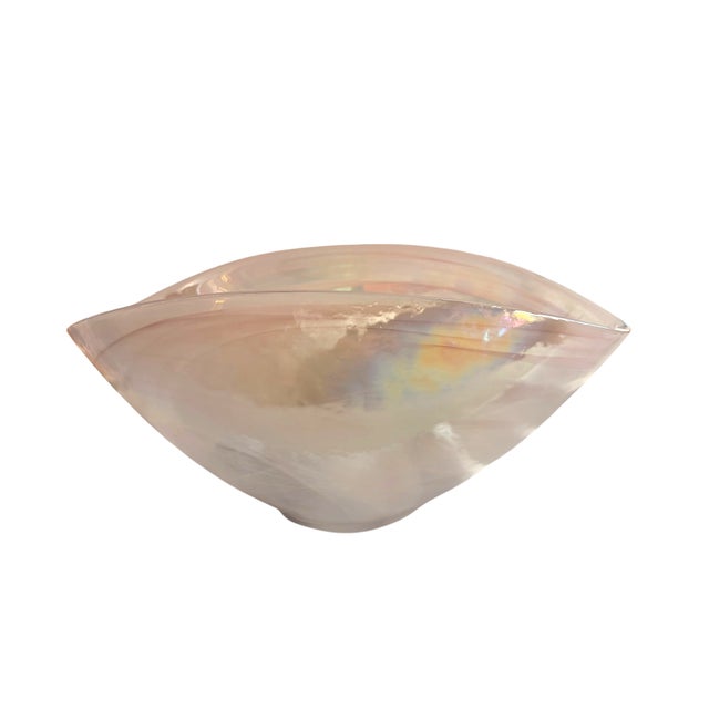 Artistic Accents Iridescent White Swirl Art Glass Oval Bowl For Sale - Image 14 of 17