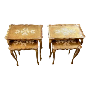 Mid 20th Century Italian Florentine Gilt Nesting Tables - 2 Matching Sets