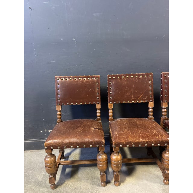 Burnt Umber Set of 6pcs 19th Century English Leather Dining Chairs For Sale - Image 8 of 12